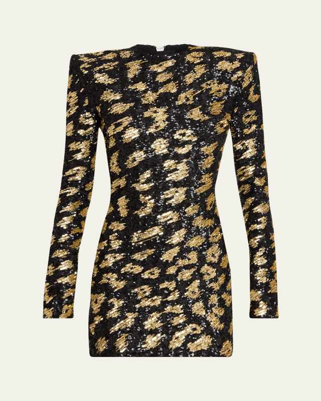Sequined Leopard Structured Mini Dress